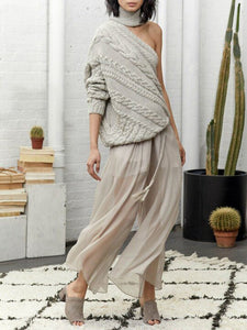 Hemp Pattern High Neck One-shoulder Casual Sweater