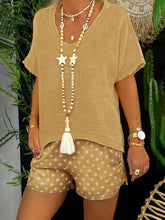 Load image into Gallery viewer, Comfortable Simple Casual Loose V Neck Top Star Shorts Set
