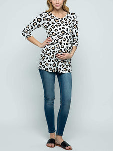 Maternity Tops Leopard Crew Neck T-shirts