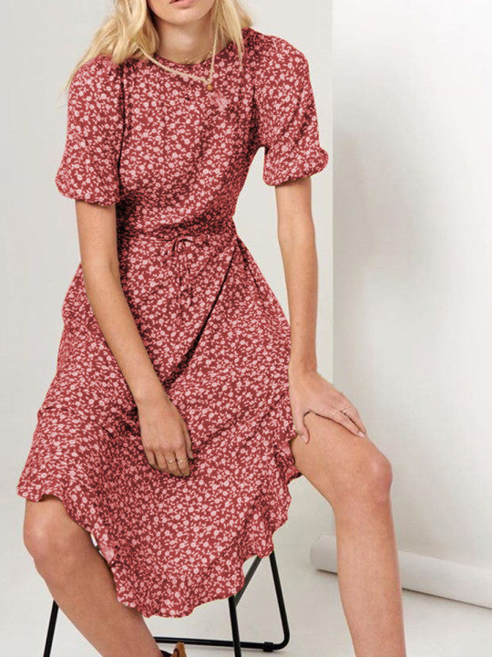 Round Neck Floral Waist Dress