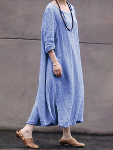 Bohemia Pure Color Round Neck Half Sleeve Loose Casual Dress