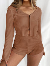 Load image into Gallery viewer, V-neck Zipper Knit Solid Color Suit
