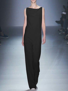 Casual Solid Color Sleeveless Round Neck Jumpsuit
