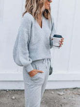Load image into Gallery viewer, Casual Loose V Neck Blouse Pants Knit Suit
