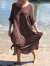 Load image into Gallery viewer, Round Neck Solid Short Sleeve Linen Dresses

