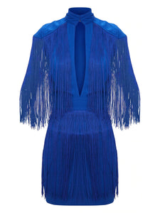 Tassel Cap Sleeve Plunge Bodycon Dress
