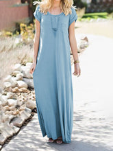 Load image into Gallery viewer, Round Neck Solid Color Chest Pocket Casual Dress
