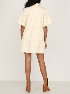 High Waist Button Workwear Casual Dress with Pockets