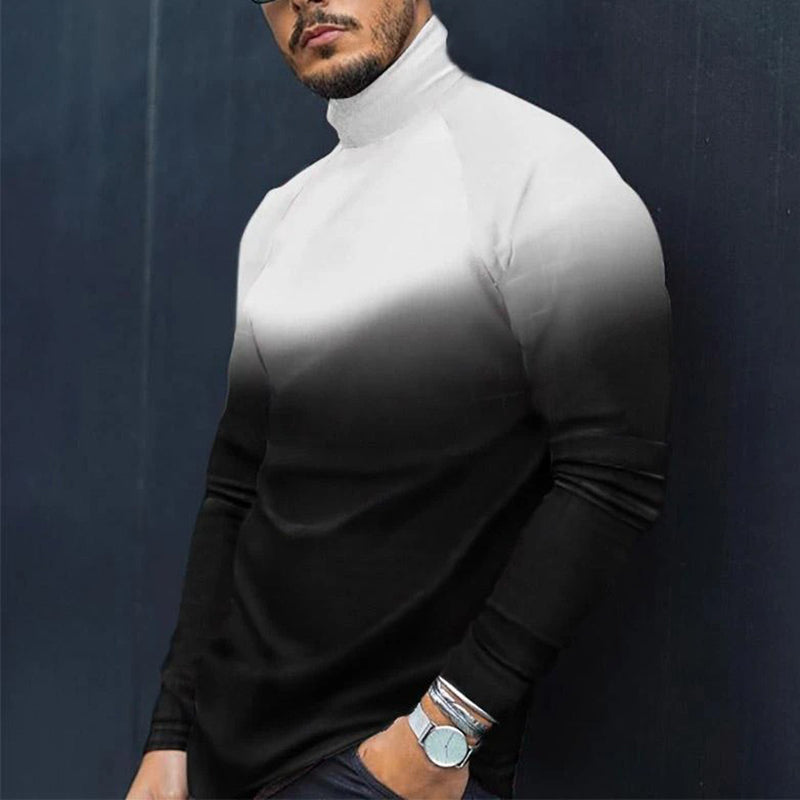 Men'S Casual Gradient High-Neck Long-Sleeved T-Shirt