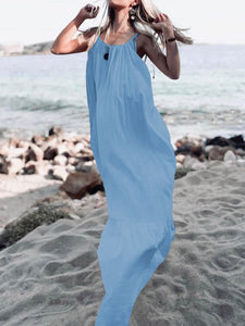Pure Color Vacation Beach Loose Backless Maxi Dress