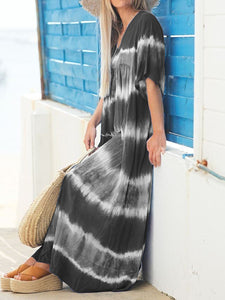 Tie-dye Striped Leisure Vacation Maxi Dress