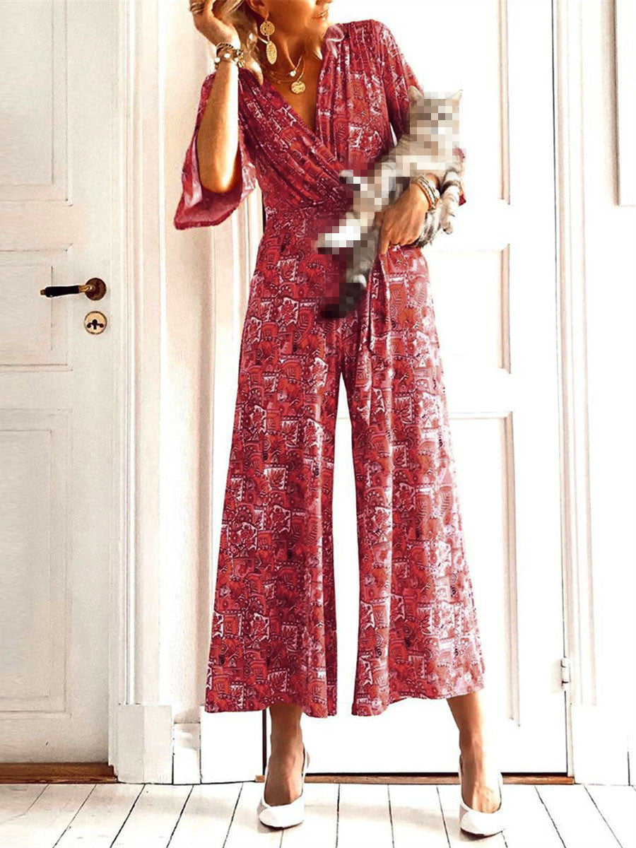 Bohemian Retro Casual Loose Floral Top Pants Set