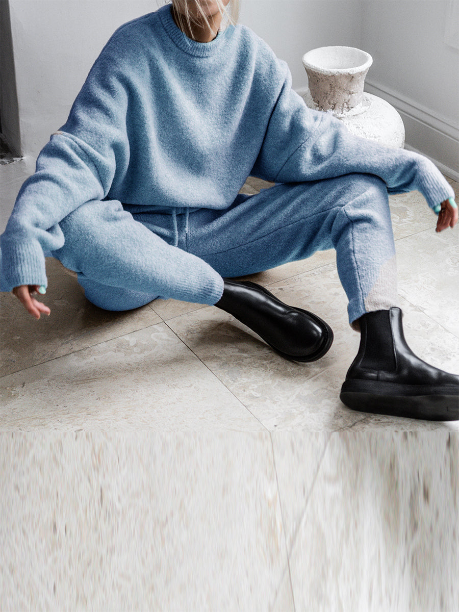 Simple Casual Loose Round Neck Sweater Pants Knit Suit