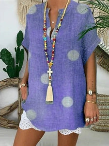 V-neck Polka Dot Short-sleeved T-shirt