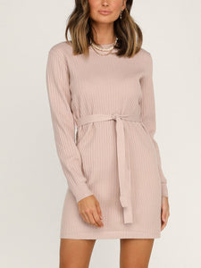 Round Neck Solid Color Long Sleeve Loose Dress