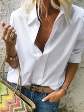 Load image into Gallery viewer, Loose Long Sleeves V-Neck Solid Casual Shirts
