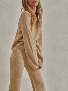 Simple Casual Loose Top Pants Knit Suit