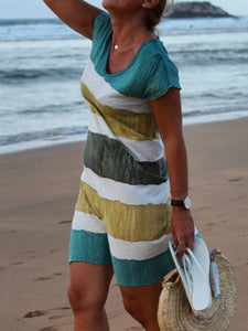 V-Neck Striped Contrast Dress