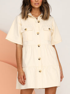 High Waist Button Workwear Casual Dress with Pockets