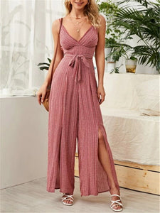 Striped Jumpsuit with V Neck