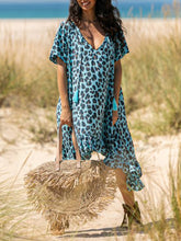 Load image into Gallery viewer, Leopard V-Neck Casual Short Sleeve Dress
