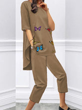 Load image into Gallery viewer, Loose Short Sleeve Casual Butterfly Print Two-piece Suit
