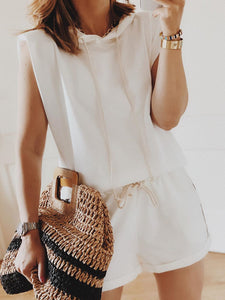 Round Neck Sleeveless Solid Color Women's Suit