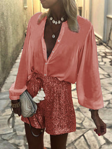 Fashion Casual Loose V Neck Long Sleeve Shirt