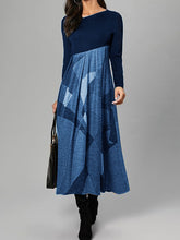 Load image into Gallery viewer, Printed Stitching Long Sleeve High Waist Casual Dress

