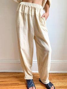 Casual Loose Solid Color Cotton Linen Two Piece Set