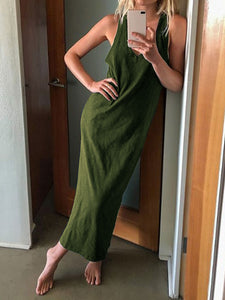 Retro Casual Solid Color V-neck Sleeveless Dress