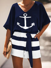Load image into Gallery viewer, Casual Loose V-Neck Top Striped Shorts Suit
