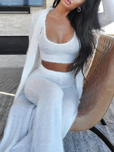 Load image into Gallery viewer, Long Cardigan Tank Top and High Waist Trousers Knitted Three-piece
