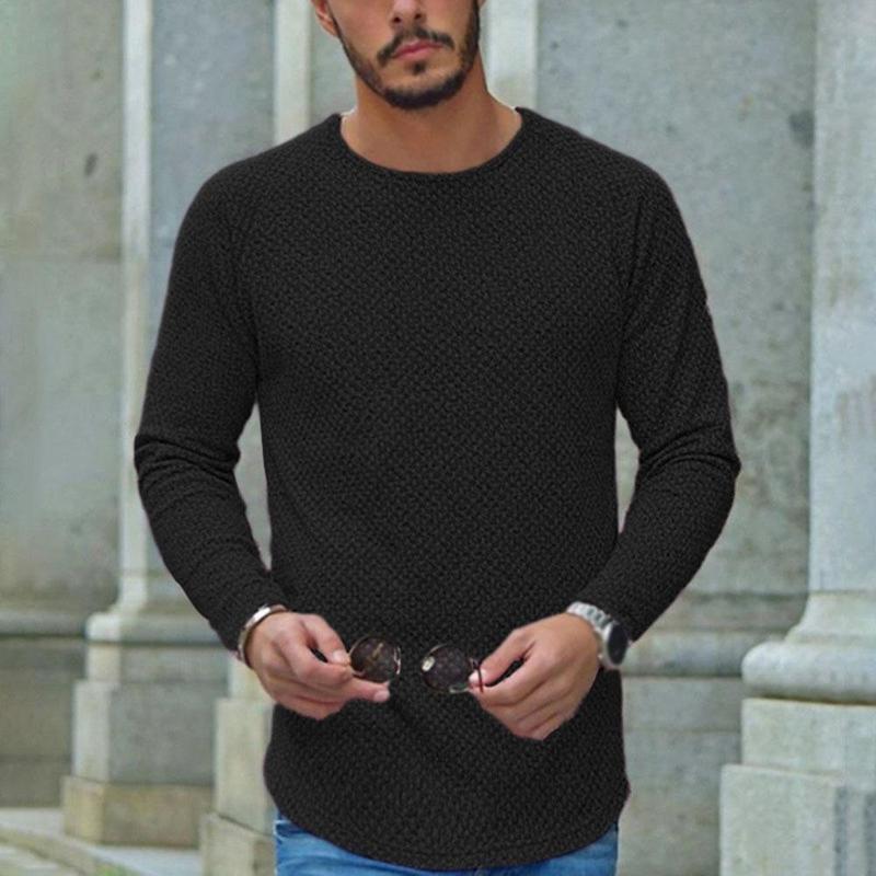 Men'S Solid Round Neck Long Sleeve Casual T-Shirt