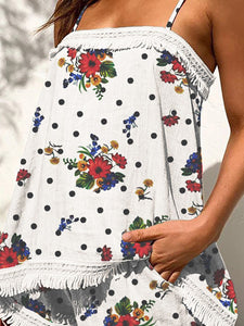 Bohemian Casual Loose Strap Tops Shorts Floral Suit