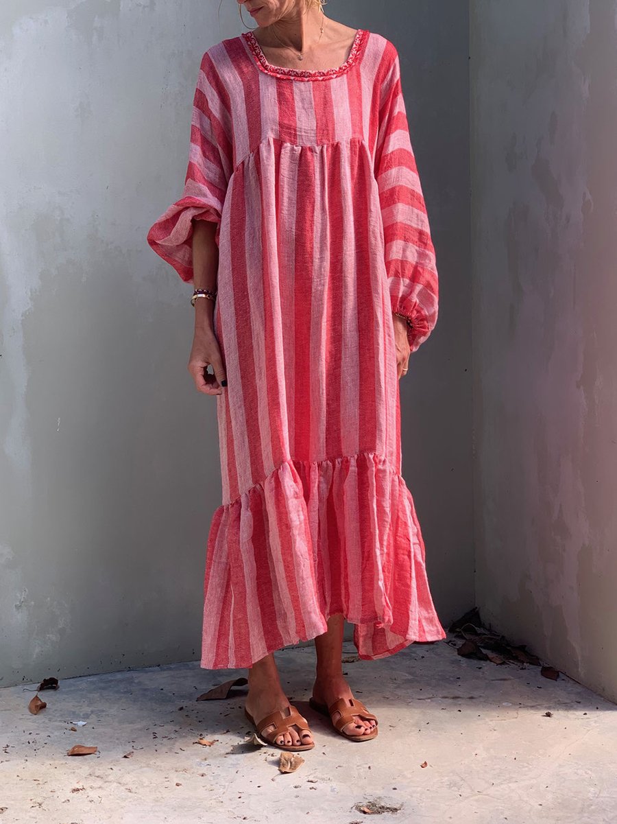 Square Neck Stripe Print Dress