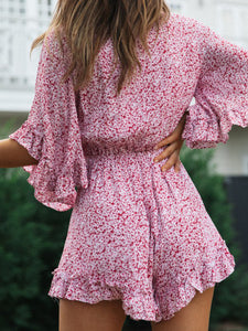 Lace Flared Sleeve Ruffled Casual Dress
