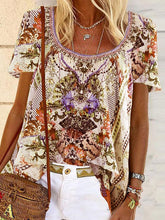 Load image into Gallery viewer, Vintage Bohemian Loose Short Sleeve Floral Top
