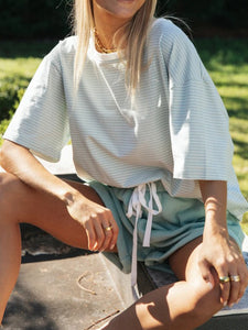 Casual Loose Striped Round Neck Two-piece Suit