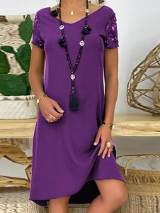 Fashionable Lace Loose Solid Color Dress