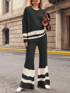 达不到供应链要求，产品下架Round Neck Knitted Striped Color Matching Suit