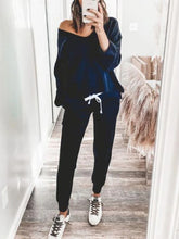 Load image into Gallery viewer, Simple V-Neck Loose Top and Drawstring Sweatpants Set
