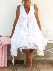Loose V-Neck Solid Color Dress