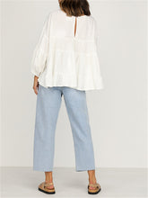 Load image into Gallery viewer, Round Neck Long-sleeved Ruffled Shirt
