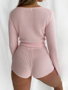 V-neck Zipper Knit Solid Color Suit