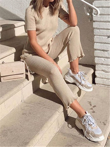 Round Neck Short Sleeve Knitted Loose Suit