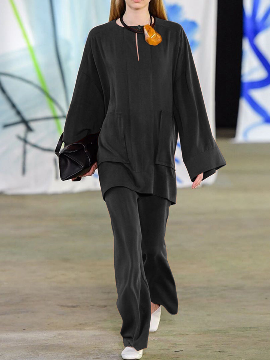 Casual Fashion Long Sleeve Solid Color Two-piece Suit