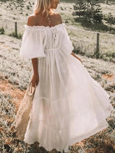 Load image into Gallery viewer, Bohemian Solid Color Off-the-shoulder  Maxi Dress
