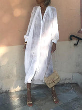 Load image into Gallery viewer, Deep V-neck Lantern Sleeve Polka Dot Loose Casual Dress
