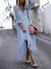 Load image into Gallery viewer, Lace Stitching V-Neck Polka Dot Long Sleeve Dress
